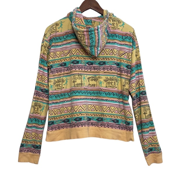 Stussy Sweatshirt Womens Large Aztec Print Orange Hoodie Light Cotton Stretch - Picture 2 of 14